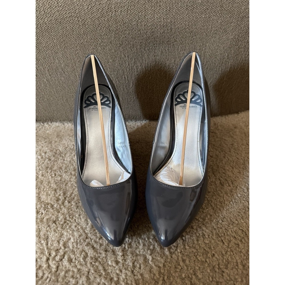 Fergalicious by Fergie Gray Patent Wedge Pumps Pointed Toe Women's 8M